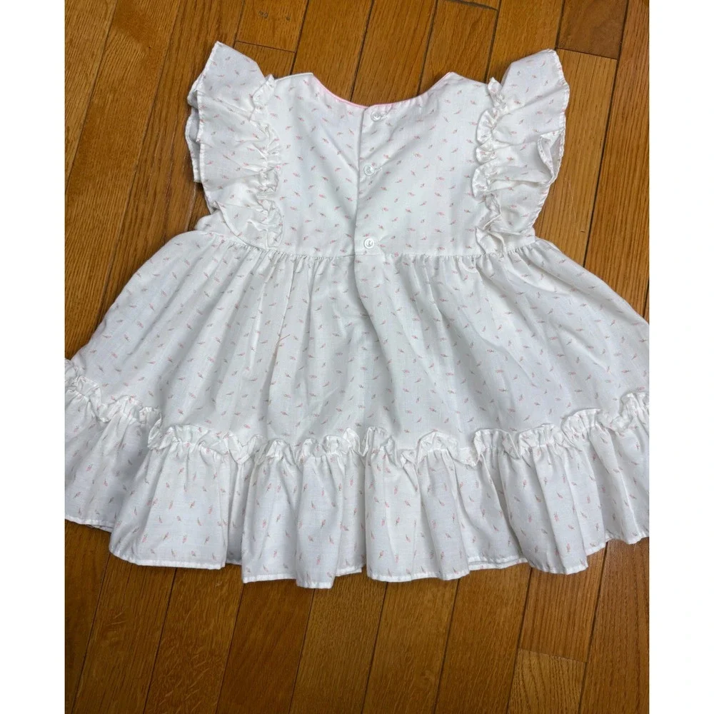 Vintage Toddler Girls White Pink Floral Embroidered Ruffle Dress Size‎ 4T